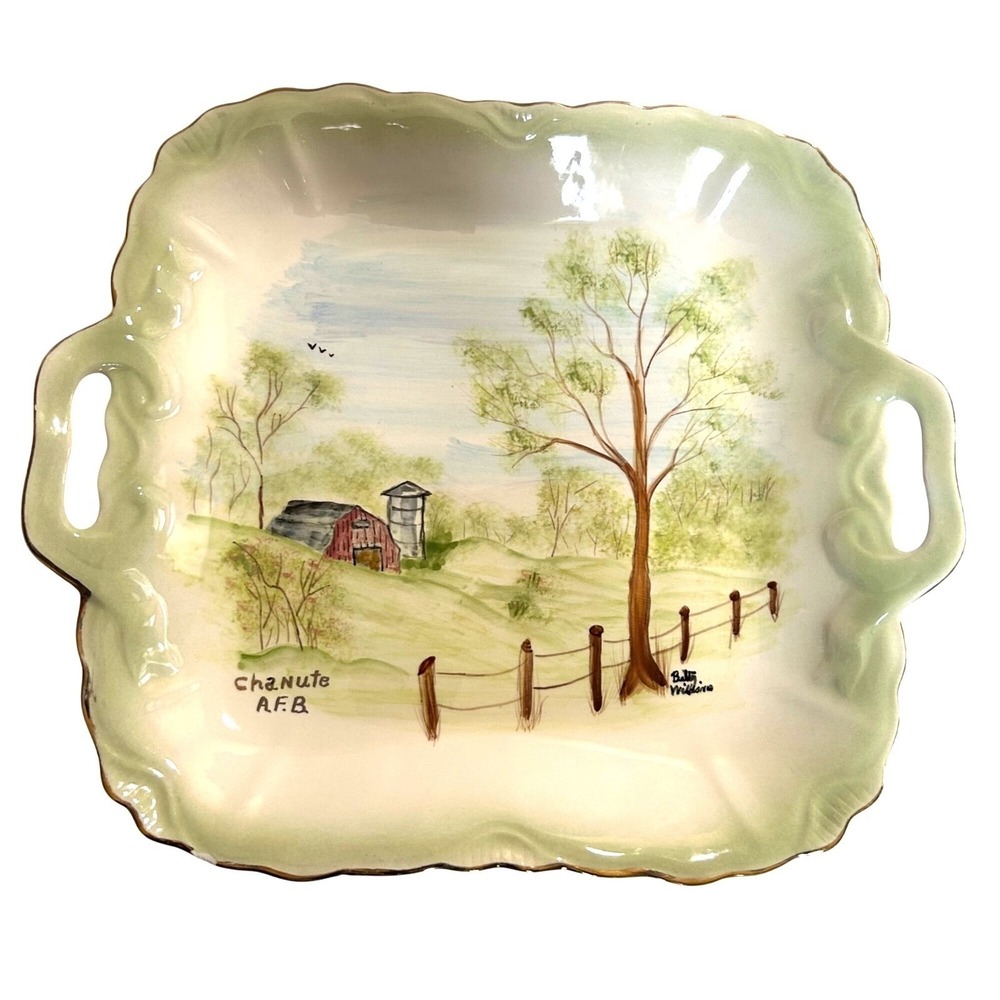 Chanute AFB Castleton China Square Serving Plate Hand Painted Collectable